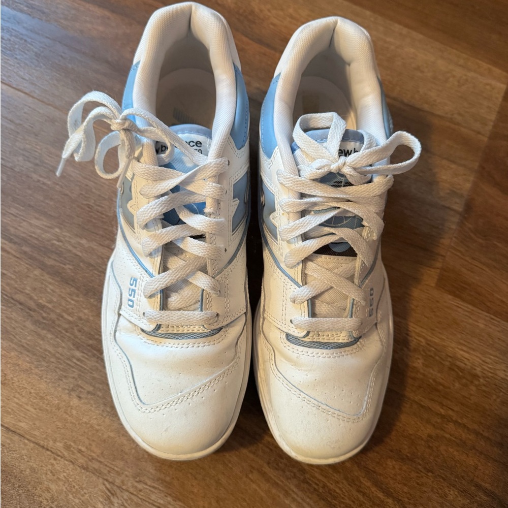 New Balance Light Blue and White Sneakers
